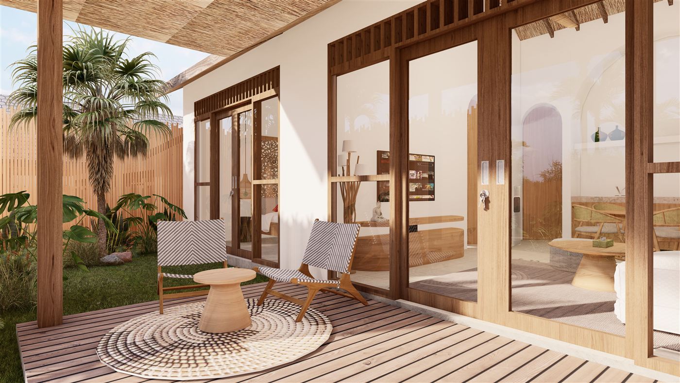 Terrasse privative d'un bungalow