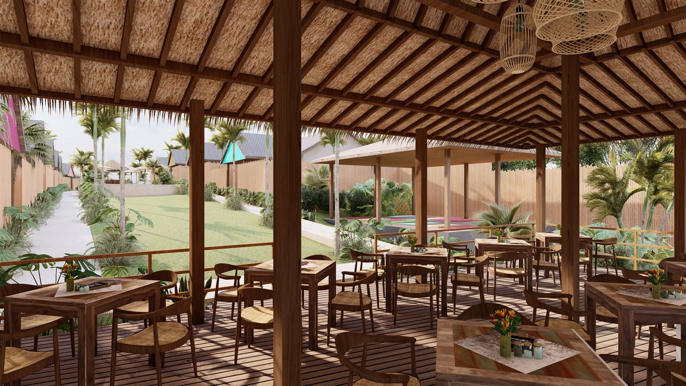 Restaurant sous charpente balinaise